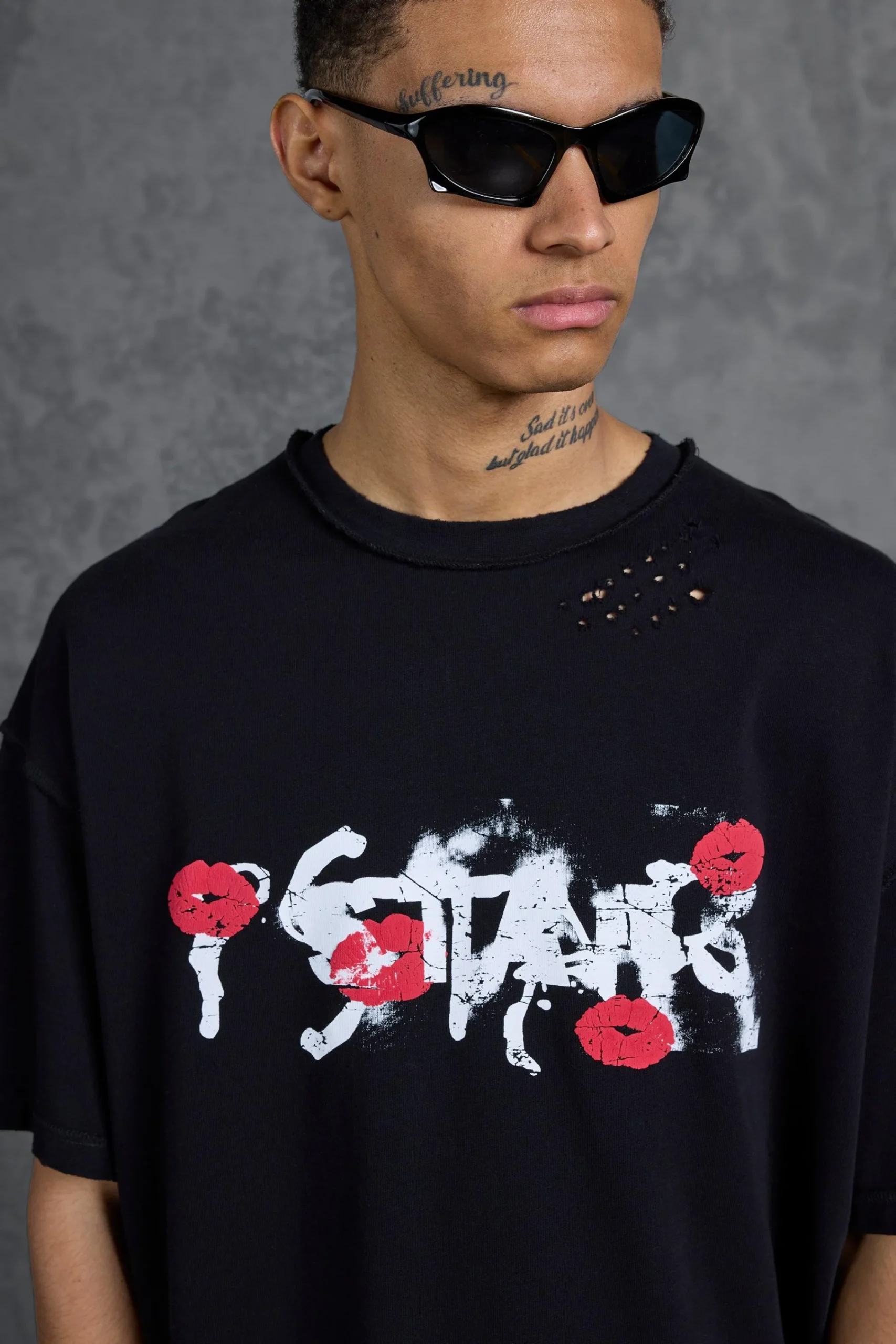 P-Star Oversized Boxy T-Shirt With Graphic Lip Print | UK^boohooMAN Best