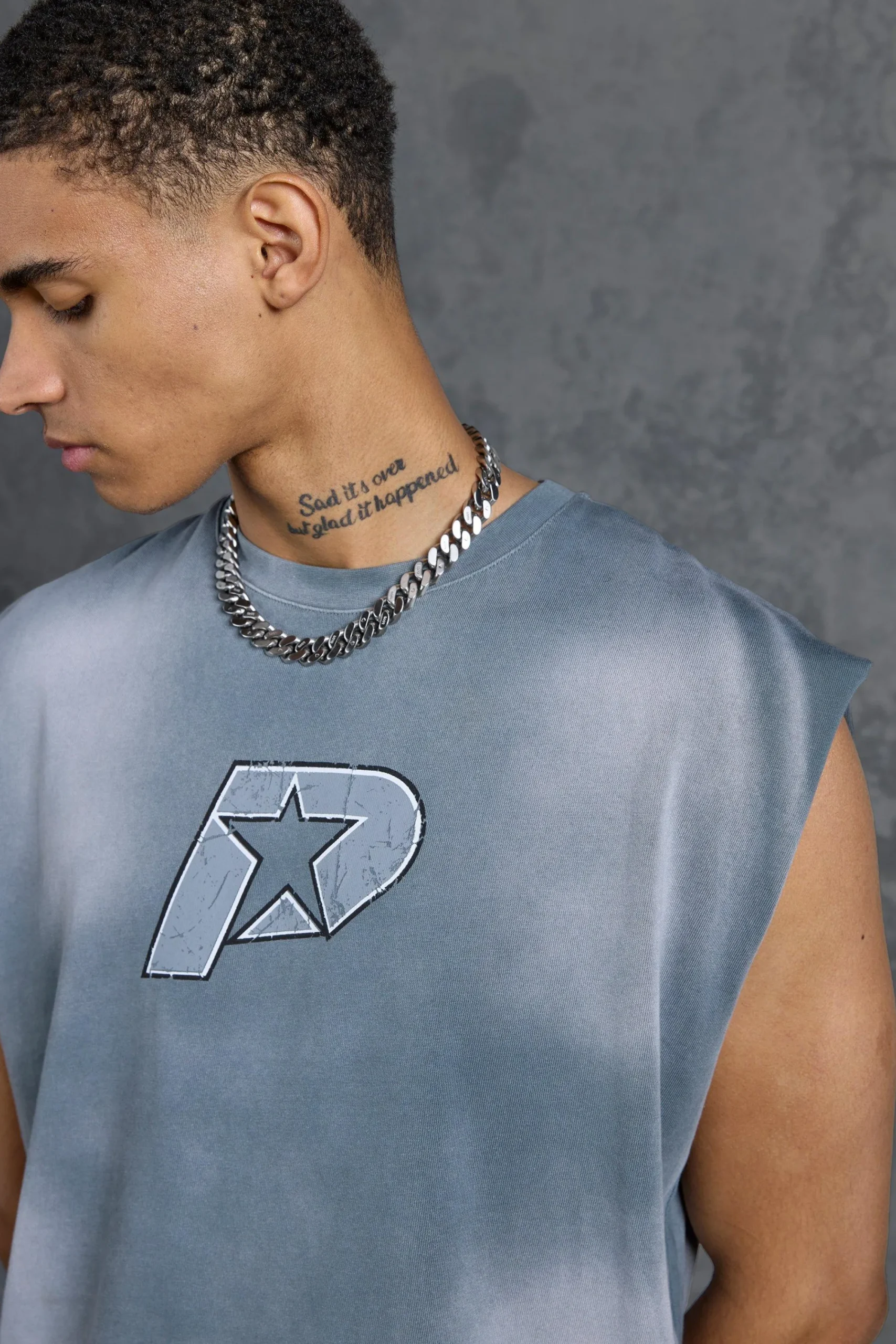 P-Star Oversized Cropped Tank Top With Chest Print | UK^boohooMAN Hot