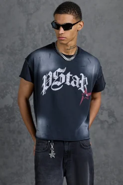 P-Star Oversized Cropped T-Shirt With P-Star Print | UK^boohooMAN New