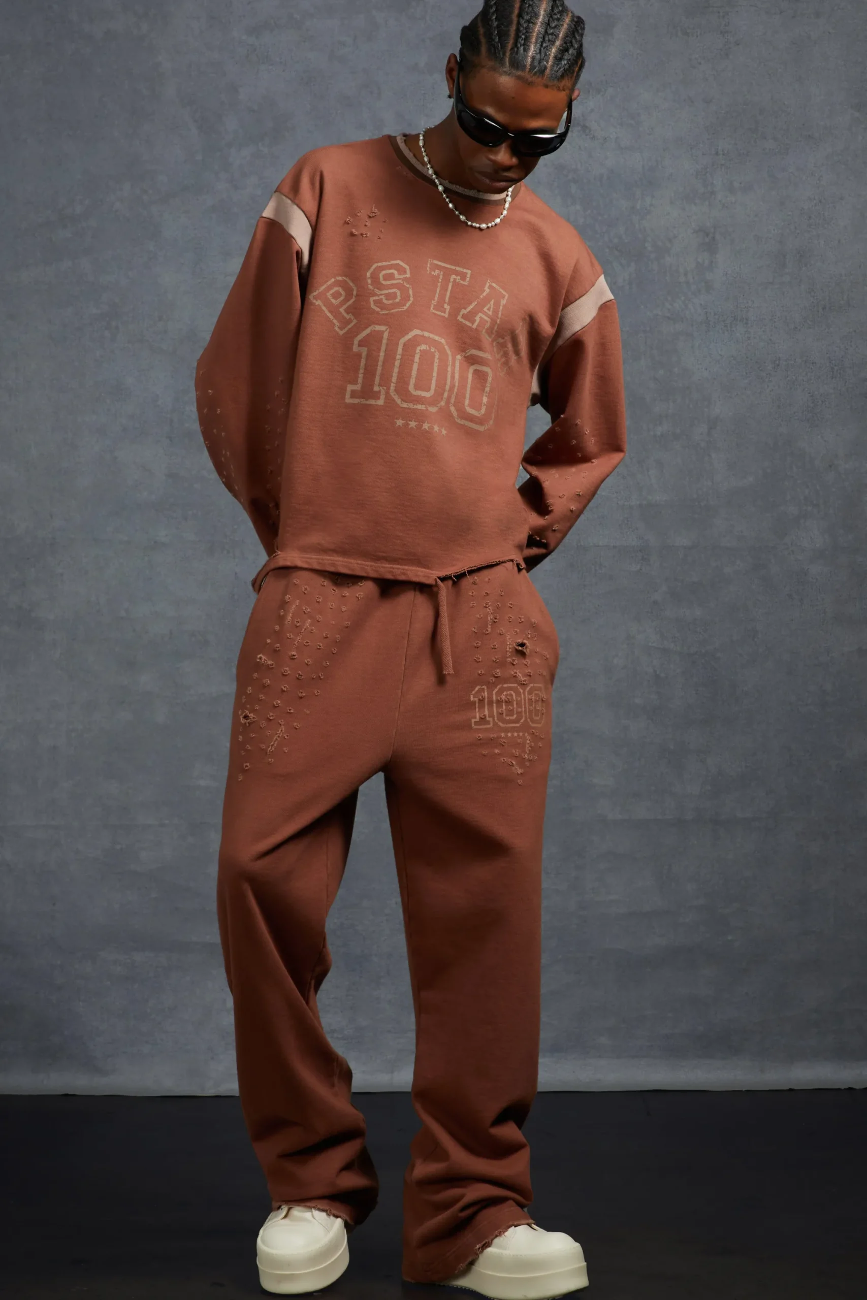boohooMAN P-Star Slim Fit Flare Joggers With Distressing | UK| Joggers
