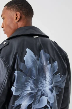 boohooMAN Pu Biker Jacket With Flower Print | UK| Coats & Jackets