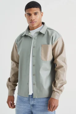 boohooMAN Pu Colour Block Pocket Overshirt | UK| Shirts