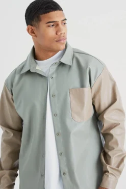 boohooMAN Pu Colour Block Pocket Overshirt | UK| Shirts
