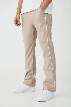 boohooMAN Pu Contrast Stipe Skinny Flared Trousers | UK| Trousers