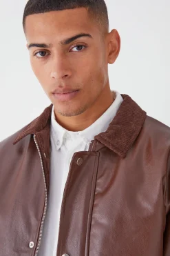 boohooMAN Pu Harrington With Cord Trims | UK| Coats & Jackets