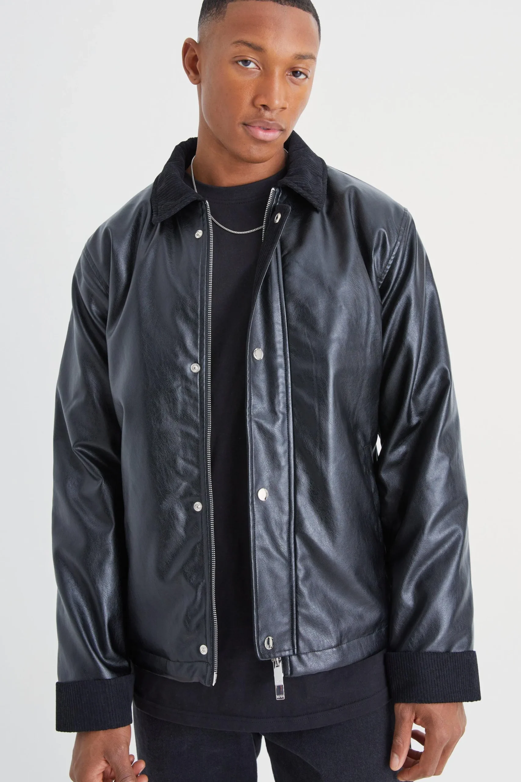 boohooMAN Pu Harrington With Cord Trims | UK| Coats & Jackets