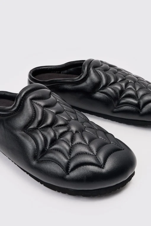 boohooMAN PU Padded Spiderweb Mule In | UK| Sliders & Slippers