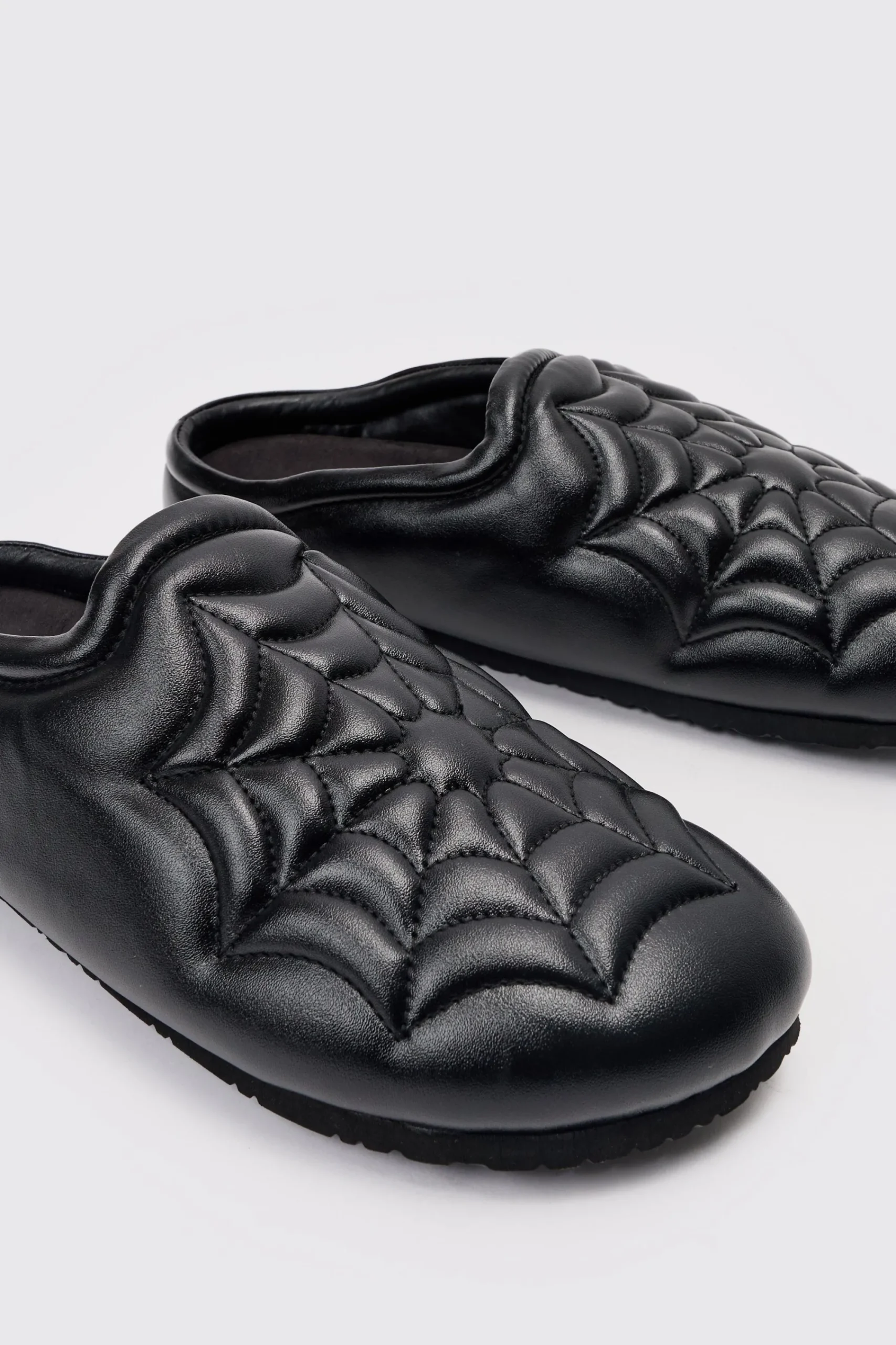boohooMAN PU Padded Spiderweb Mule In | UK| Sliders & Slippers