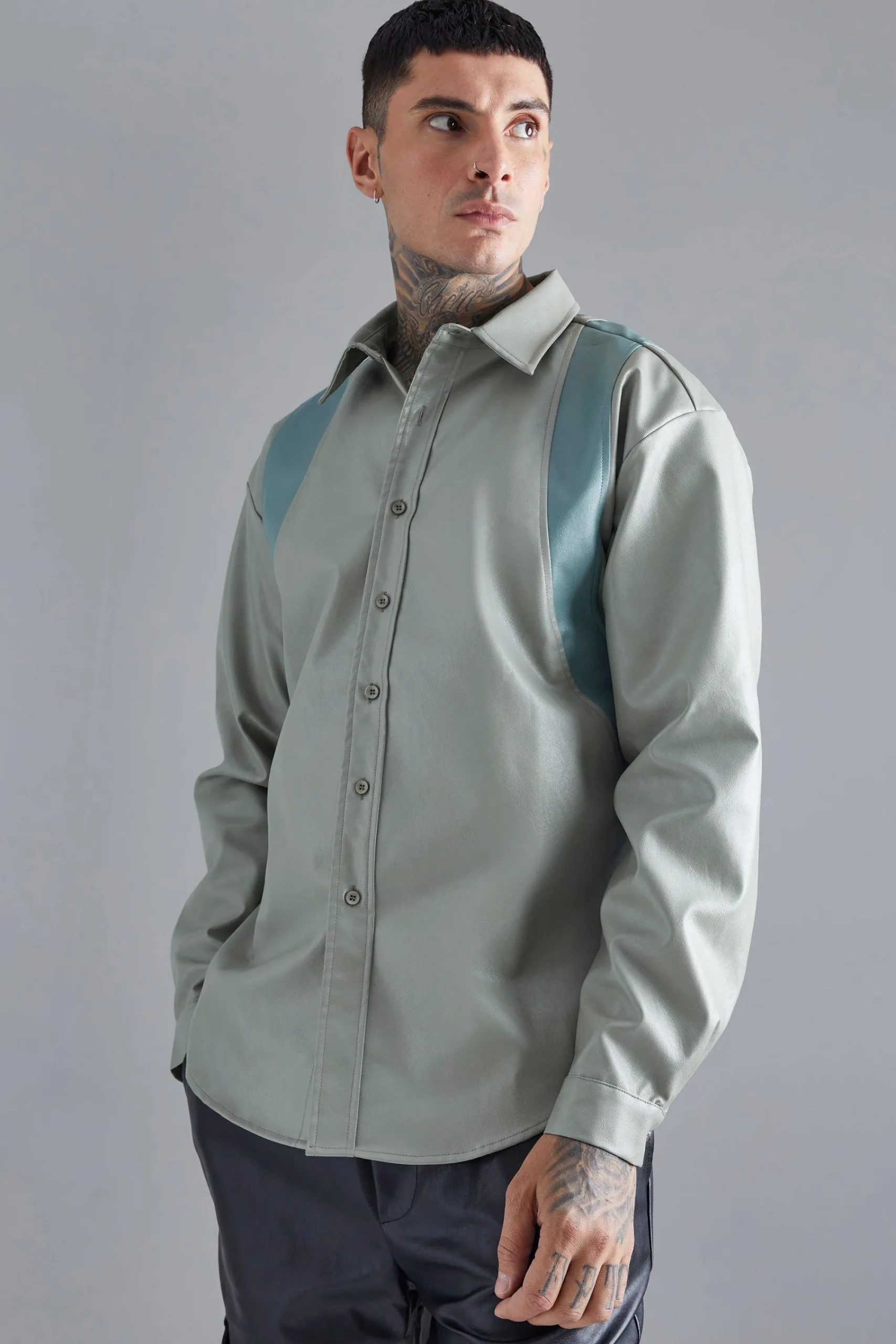 boohooMAN Pu Panel Detail Overshirt | UK| Shirts