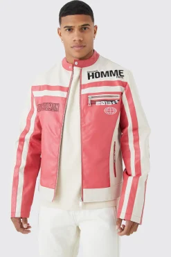 boohooMAN Pu Panelled Moto Biker Jacket With Badges | UK| Coats & Jackets