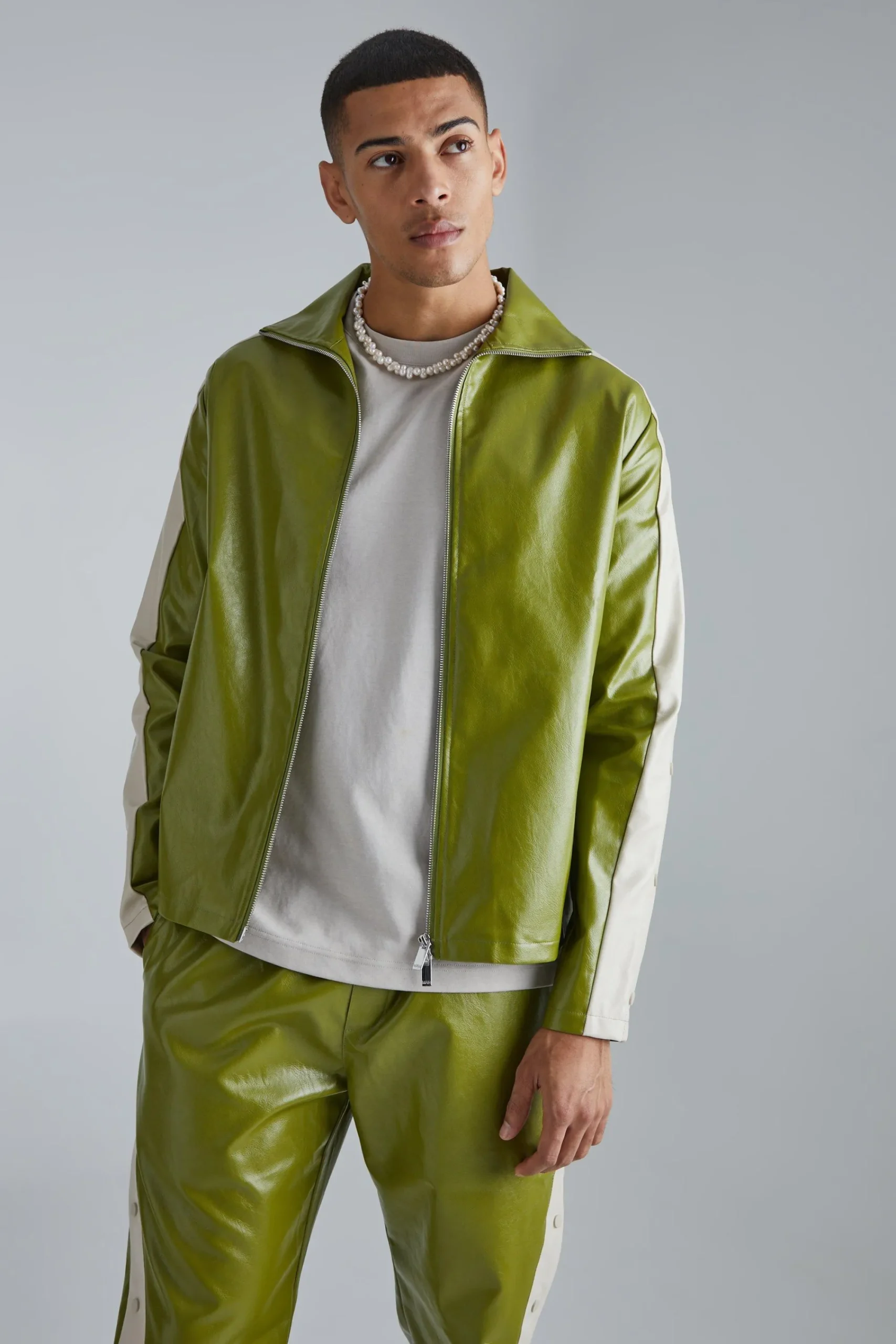 boohooMAN Pu Popper Sleeve Funnel Neck Jacket | UK| Sets & Co-Ords