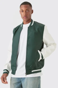 boohooMAN Pu Varsity Jacket | UK| Coats & Jackets