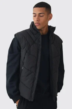 boohooMAN Quilted Funnel Neck Gilet In | UK| Coats & Jackets