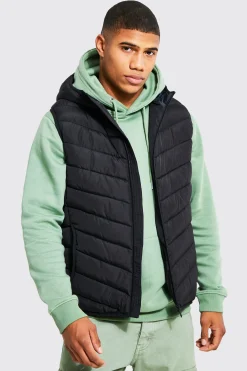 boohooMAN Quilted Gilet With Hood | UK| Coats & Jackets