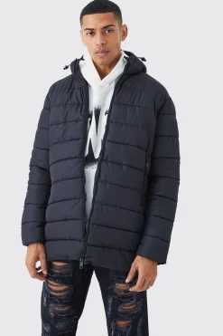 boohooMAN Quilted Longline Puffer With Hood | UK| Coats & Jackets