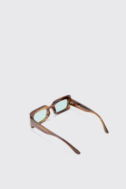 boohooMAN Rectangular Abstract Resin Rectangular Sunglasses In | UK| Sunglasses