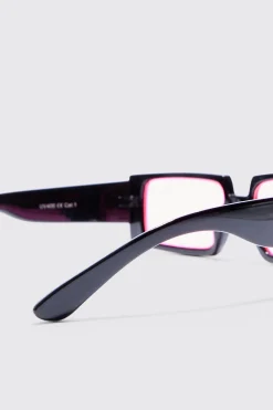 boohooMAN Rectangular Plastic Contrast Lens Sunglasses In | UK| Sunglasses