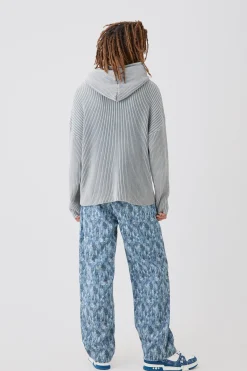 boohooMAN Regular Acid Wash Ribbed Knit Hoodie In | UK| Knitwear