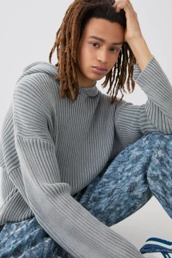 boohooMAN Regular Acid Wash Ribbed Knit Hoodie In | UK| Knitwear