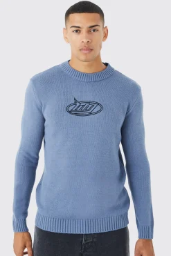 boohooMAN Regular B&m Embroidered Jumper | UK| Knitwear