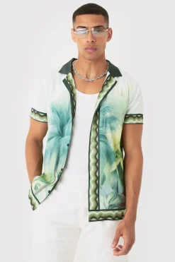 boohooMAN Regular Boarder Print Short Sleeve Collared Shirt | UK| Shirts