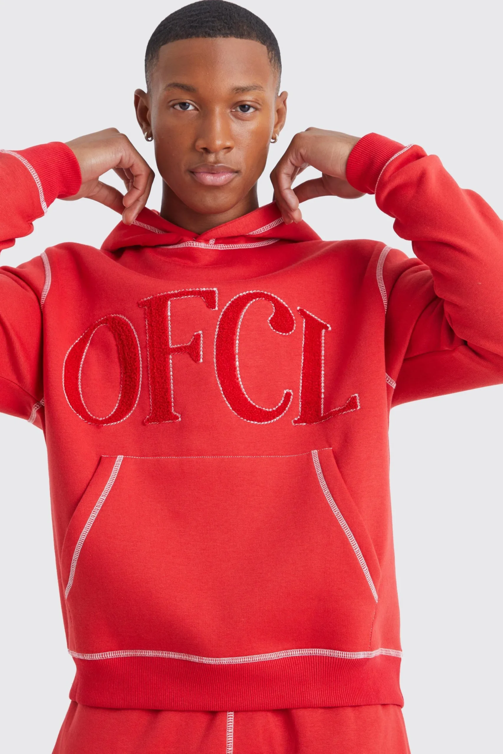 boohooMAN Regular Contrast Stitch Borg Applique Tracksuit | UK| Tracksuits