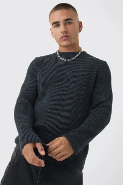 boohooMAN Regular Crew Neck Plated Ribbed Knit Jumper | UK| Knitwear