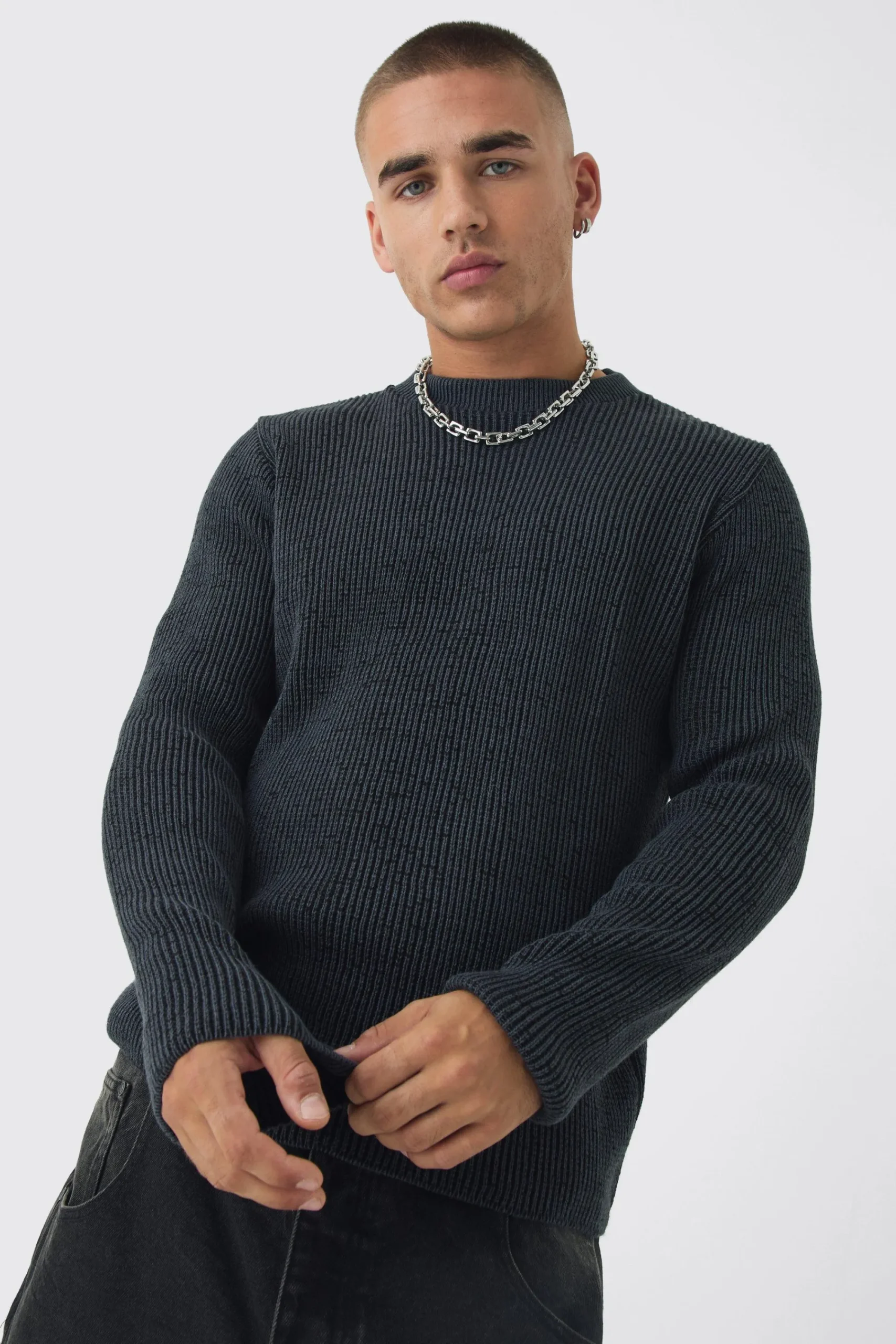 boohooMAN Regular Crew Neck Plated Ribbed Knit Jumper | UK| Knitwear