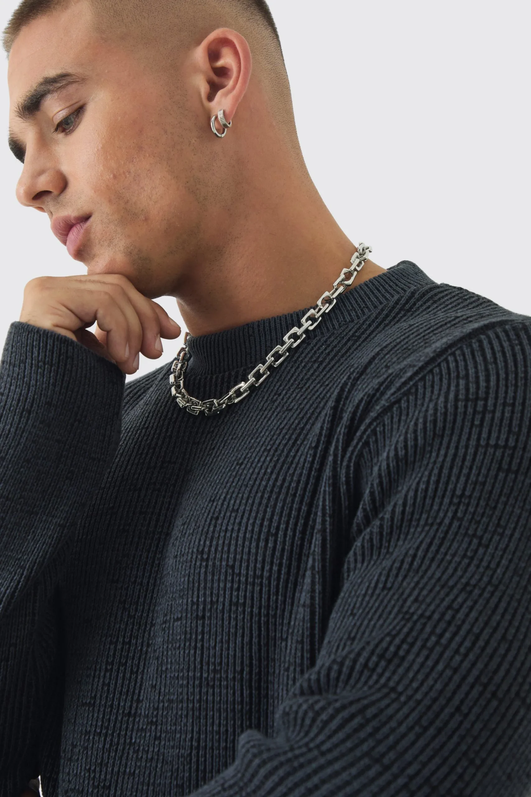 boohooMAN Regular Crew Neck Plated Ribbed Knit Jumper | UK| Knitwear