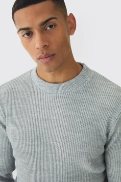boohooMAN Regular Crew Neck Plated Ribbed Knit Jumper | UK| Knitwear