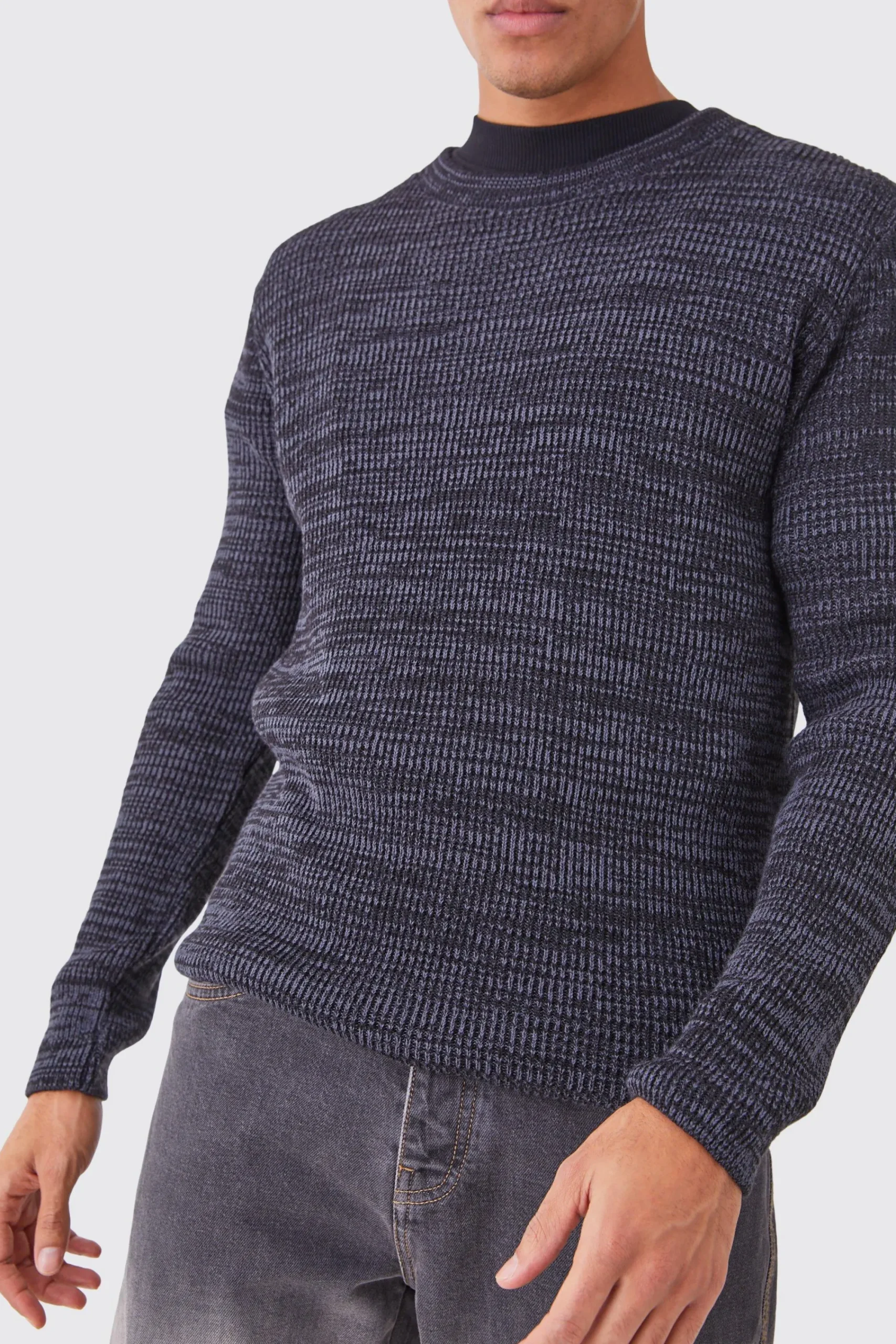 boohooMAN Regular Crew Neck Two Tone Rib Knitted Jumper | UK| Knitwear