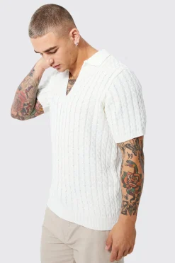 Regular Deep V Neck Waffle Knit Polo | UK^boohooMAN Sale