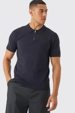 boohooMAN Regular Fit 1/4 Zip Knitted Polo | UK| Knitwear