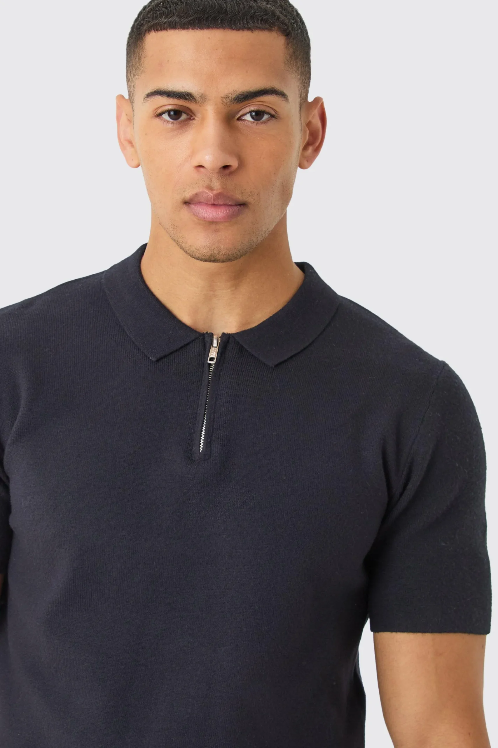 boohooMAN Regular Fit 1/4 Zip Knitted Polo | UK| Knitwear