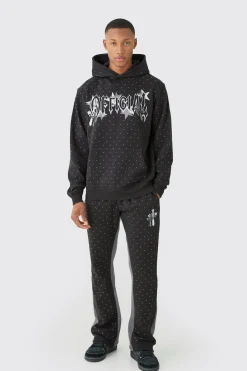 boohooMAN Regular Fit All Over Rhinestone Official Tracksuit | UK| Tracksuits
