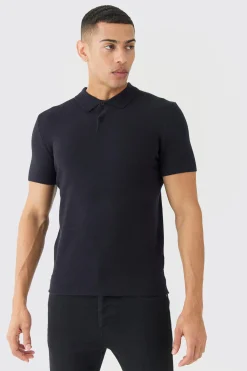 boohooMAN Regular Fit Button Up Knitted Polo | UK| Knitwear