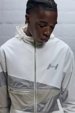 Regular Fit Crinkle Nylon Panelled Funnel Neck Hoodie | UK^boohooMAN Best