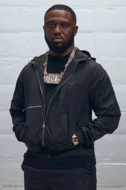 Regular Fit Crinkle Nylon Panelled Funnel Neck Hoodie | UK^boohooMAN New