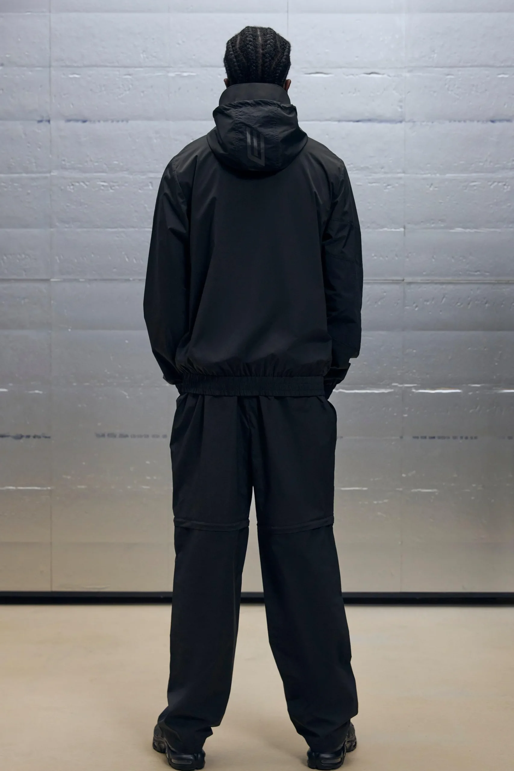 Regular Fit Crinkle Nylon Panelled Funnel Neck Hoodie | UK^boohooMAN New