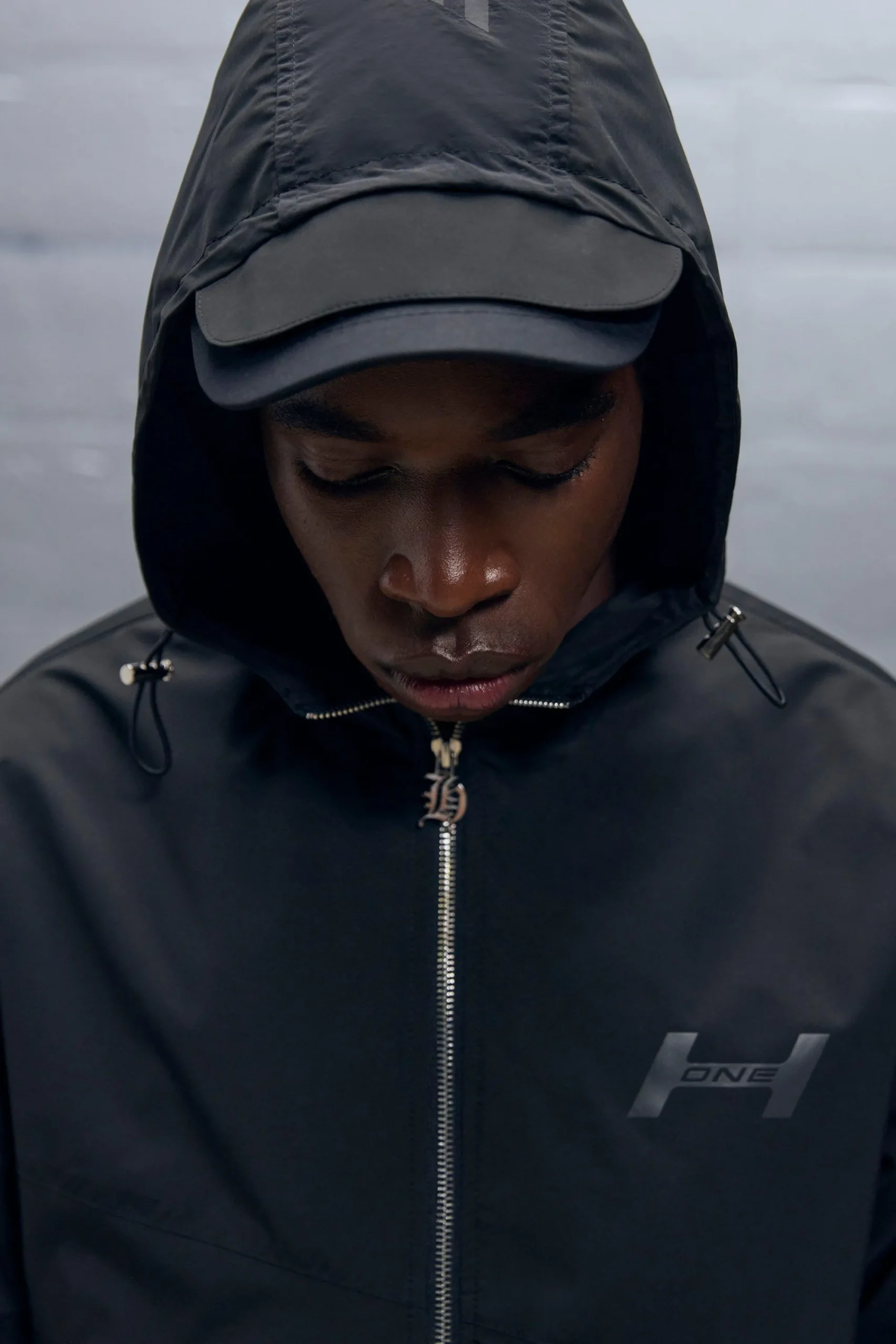 Regular Fit Crinkle Nylon Panelled Funnel Neck Hoodie | UK^boohooMAN New