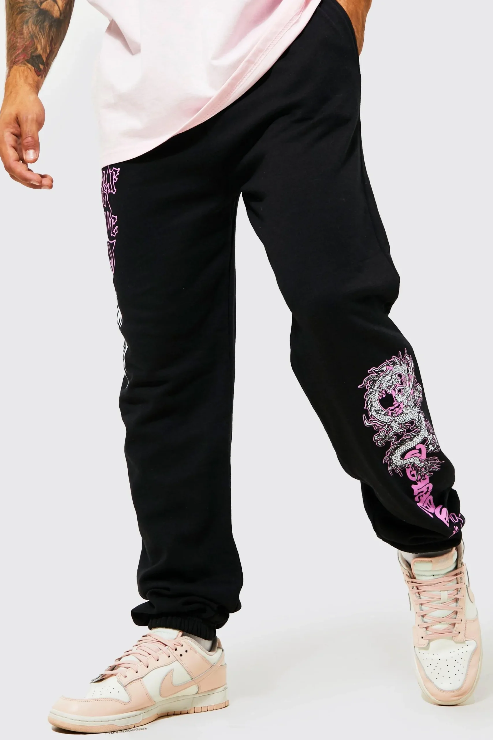 boohooMAN Regular Fit Dragon Graphic Joggers | UK| Trousers|Joggers