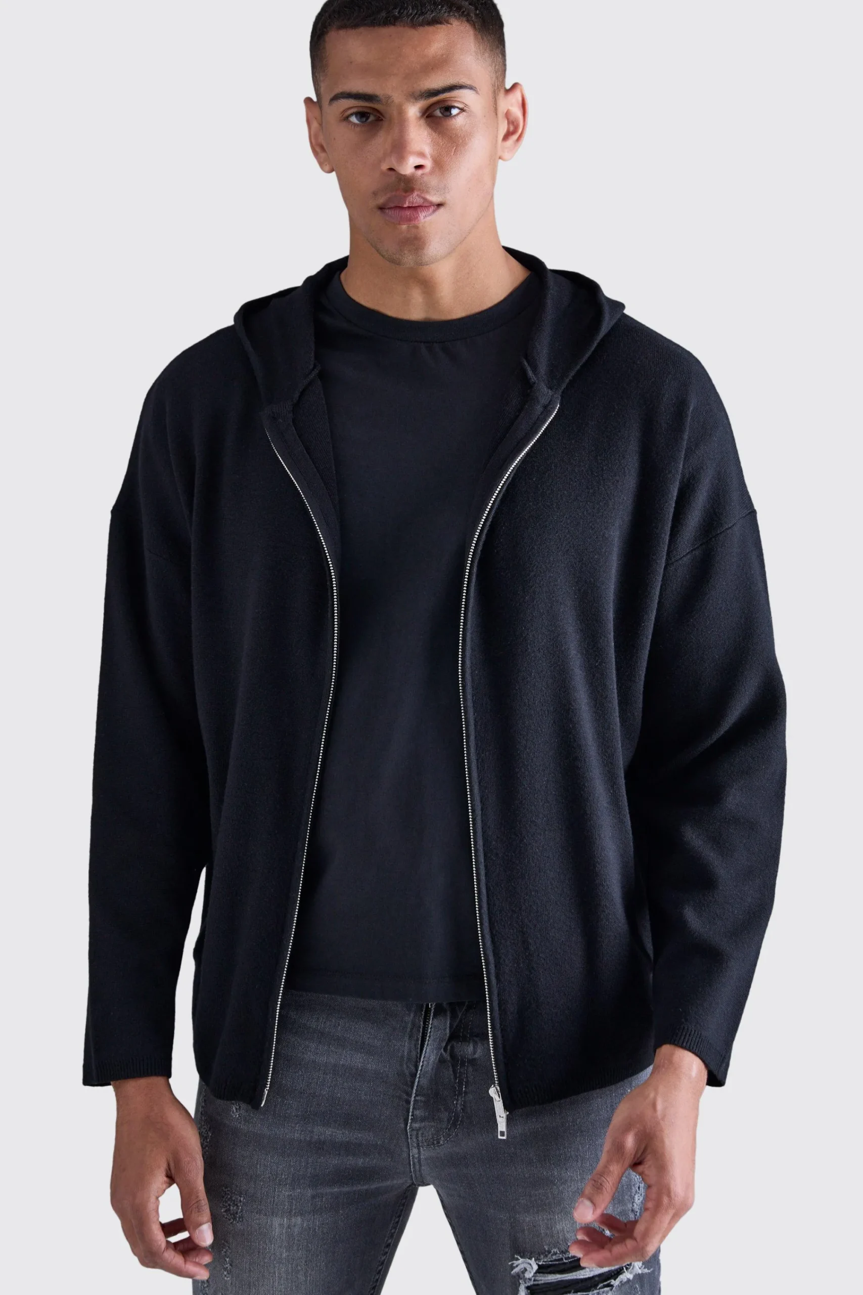 boohooMAN Regular Fit Dual Zip Through Knitted Hoodie | UK| Knitwear