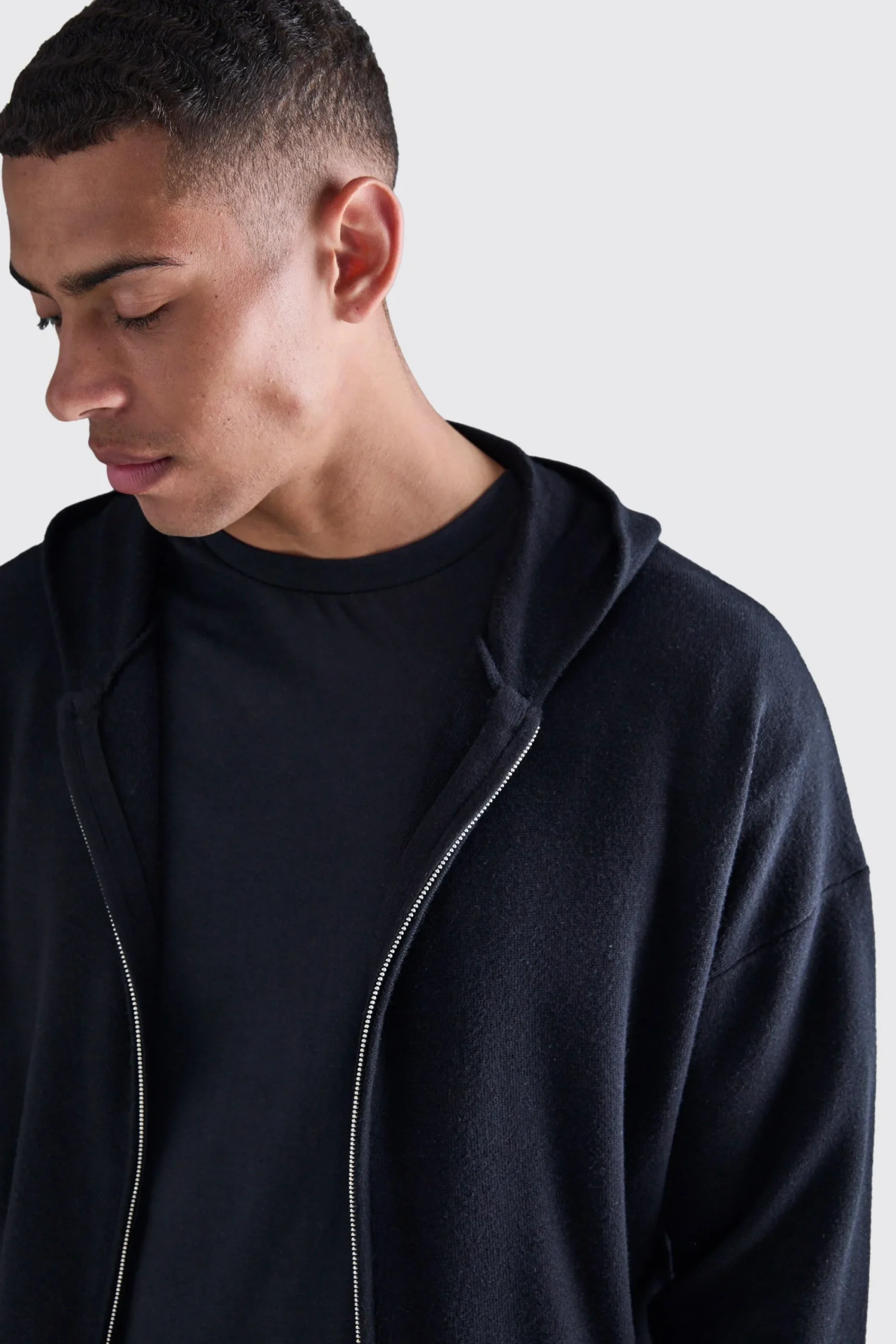 boohooMAN Regular Fit Dual Zip Through Knitted Hoodie | UK| Knitwear