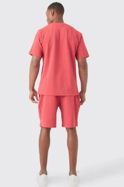 boohooMAN Regular Fit Herringbone T-shirt And Short Set | UK| Sets & Co-Ords|Tracksuits