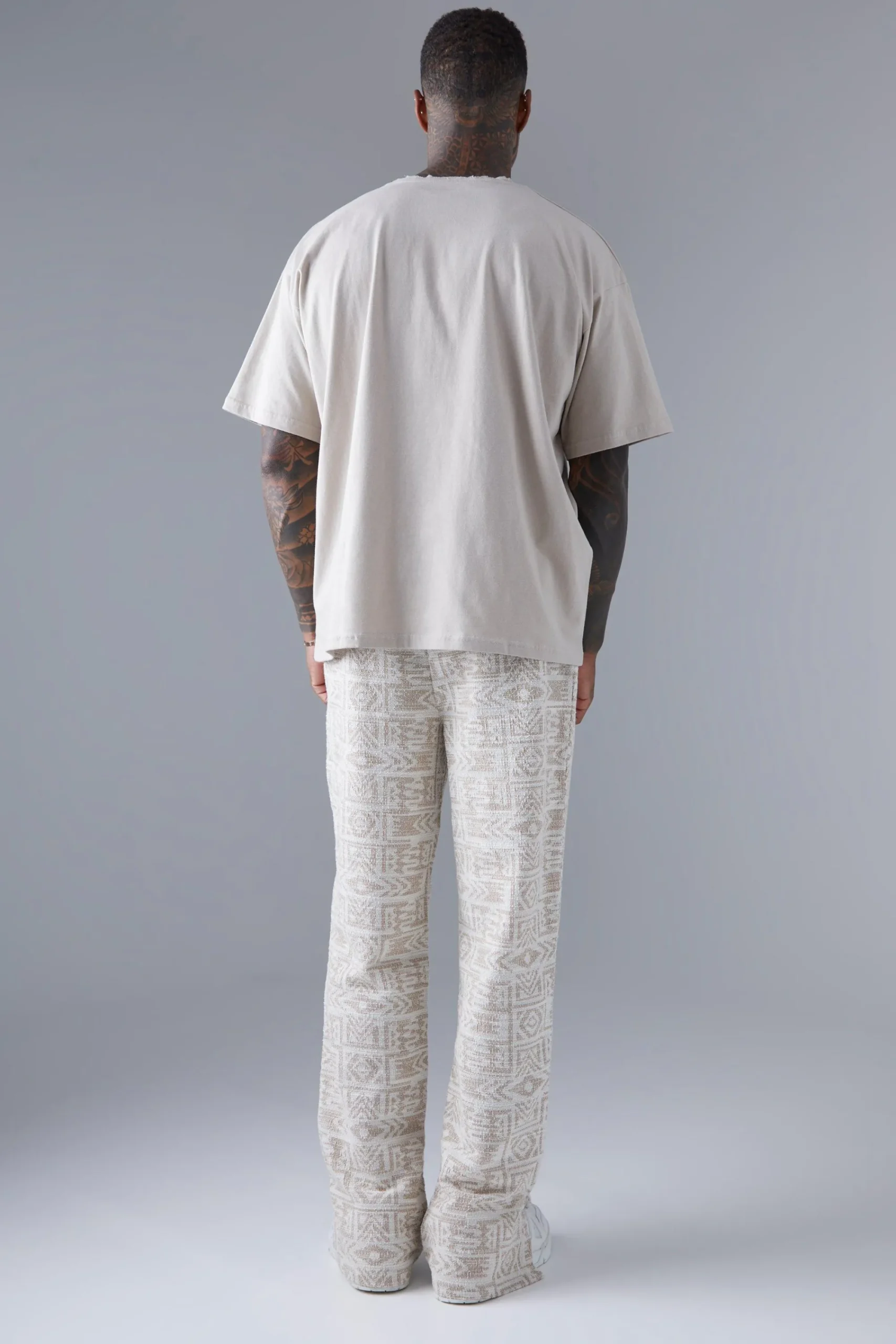 boohooMAN Regular Fit Jacquard Aztec Split Hem Jogger | UK| Trousers|Joggers