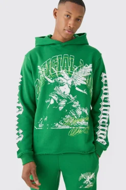 boohooMAN Regular Fit Large Graphic Raw Hem Flared Tracksuit | UK| Tracksuits