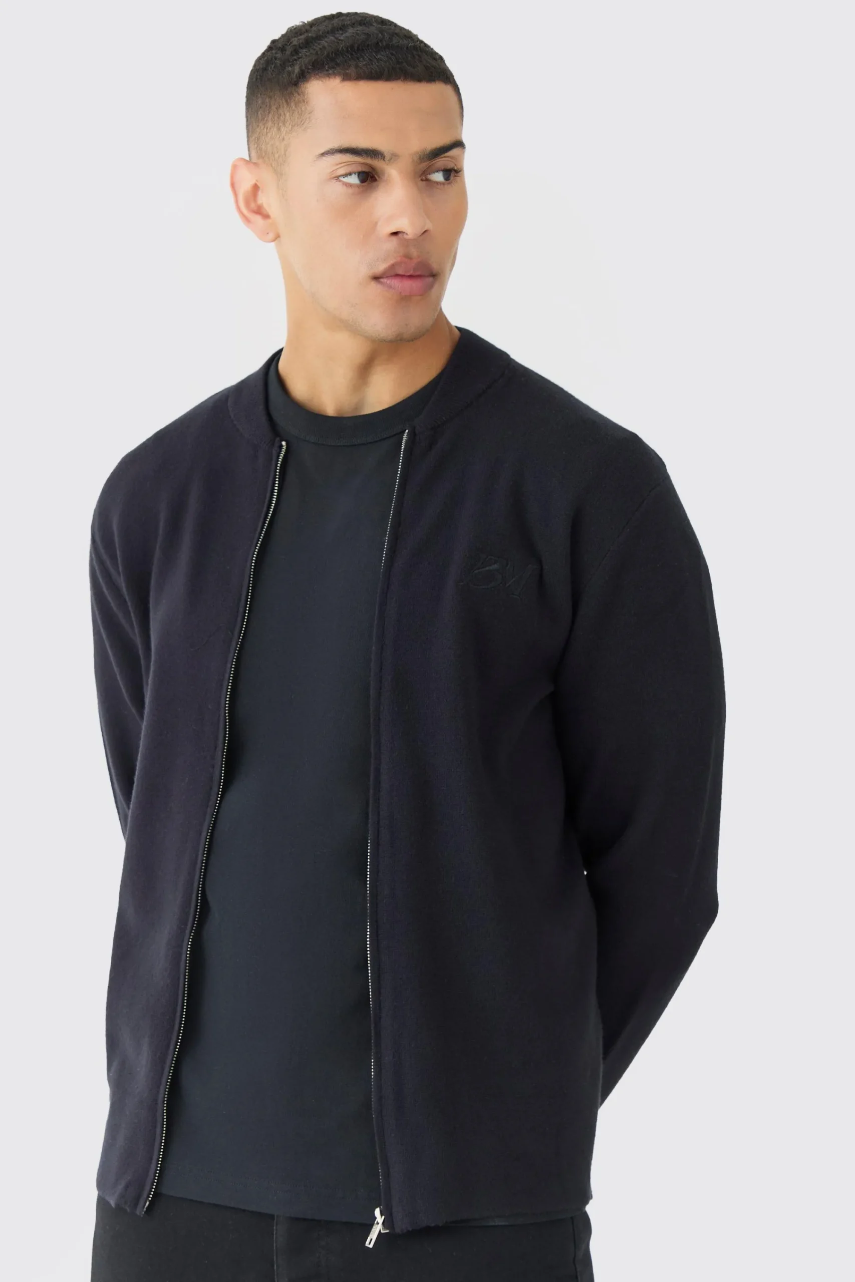 boohooMAN Regular Fit Man Branded Knitted Bomber | UK| Knitwear|Coats & Jackets