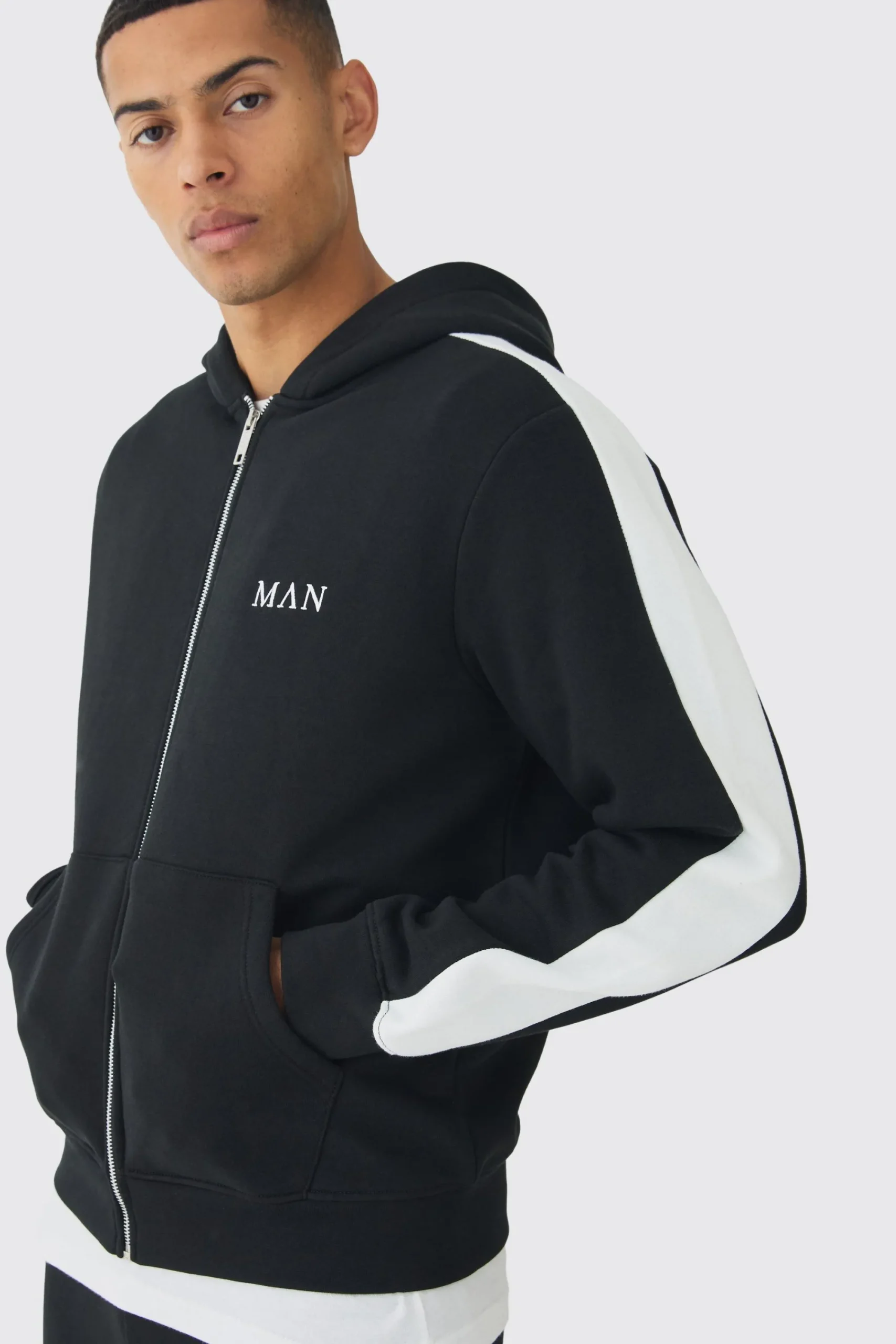 boohooMAN Regular Fit MAN Colour Block Cargo Pocket Zip Through Hooded Tracksuit | UK| Tracksuits