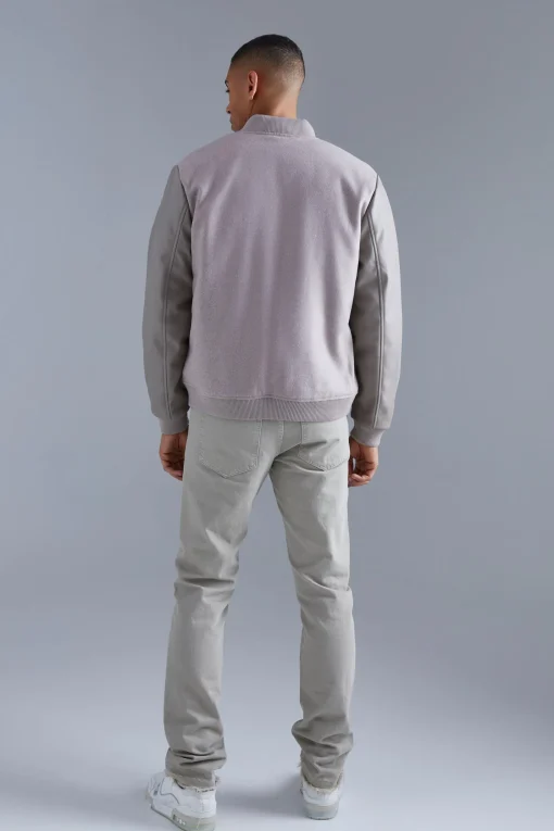 boohooMAN Regular Fit Melton & Pu Patch Bomber | UK| Coats & Jackets