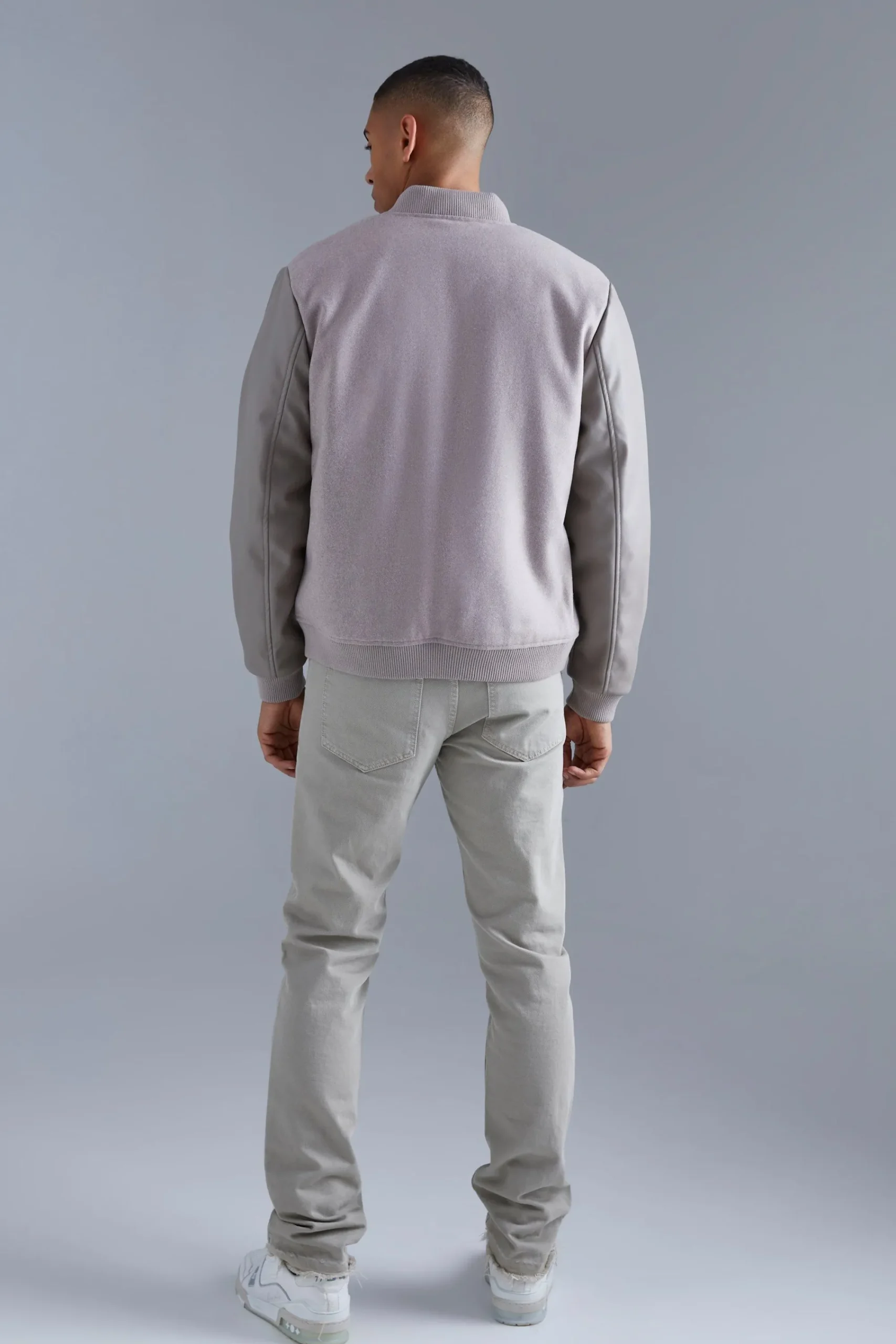 boohooMAN Regular Fit Melton & Pu Patch Bomber | UK| Coats & Jackets